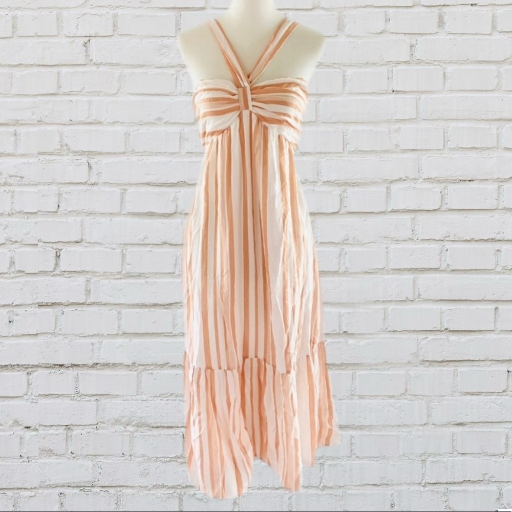 🆕 Striped Maxi / Midi Strappy Sundress - Peach & White